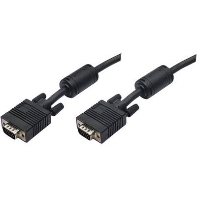 Deux câbles VGA noirs avec une fiche et un noyau de ferrite chacun, destinés à la transmission de signaux vidéo analogiques pour moniteurs ou projecteurs.