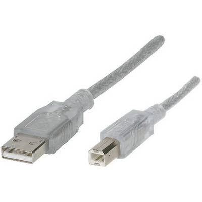 Deux câbles USB transparents : à gauche une fiche USB standard, à droite une petite fiche carrée, adaptée aux imprimantes.