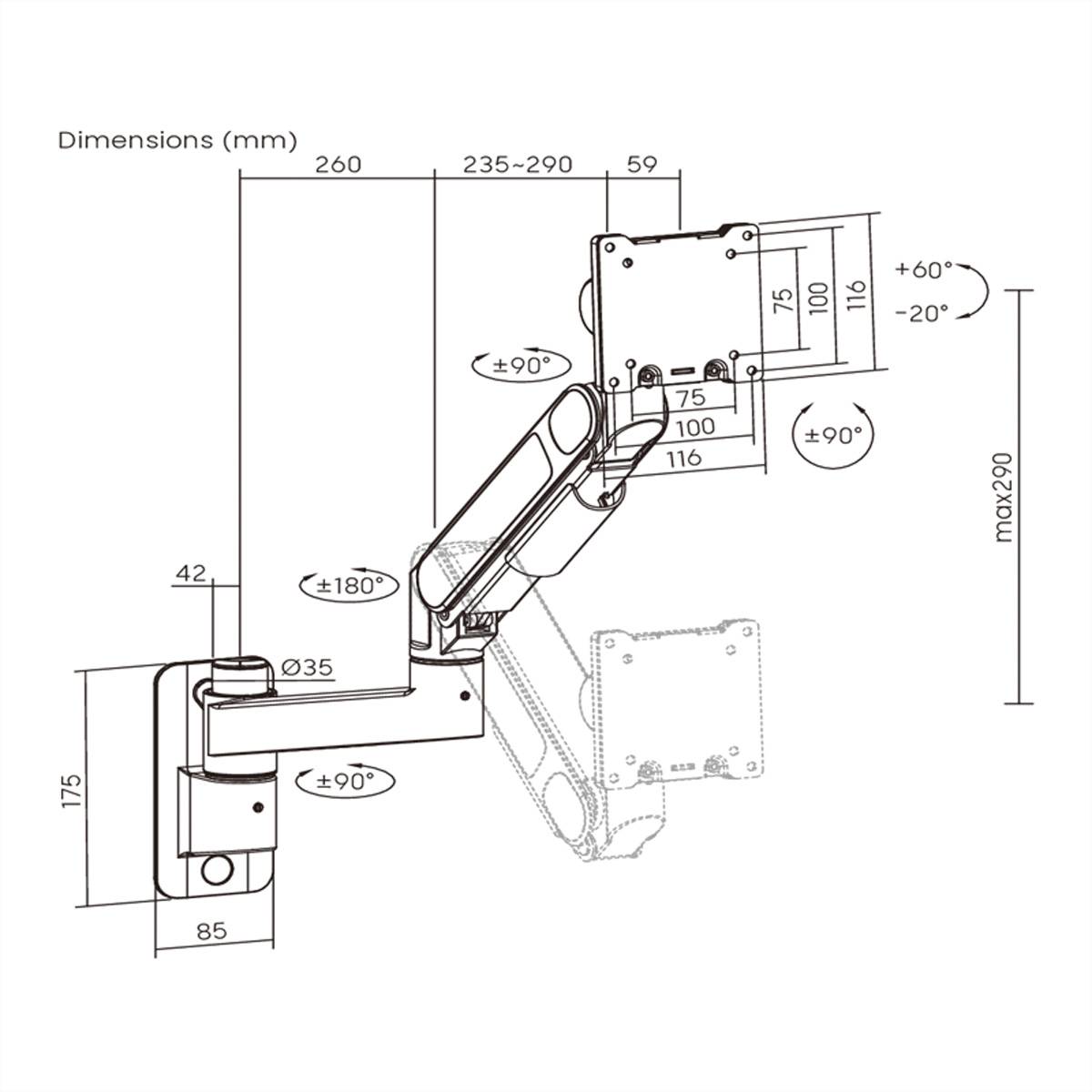 ROLINE Bras LCD, fixation murale, 24–57 pouces, jusqu'à 27 kg-1