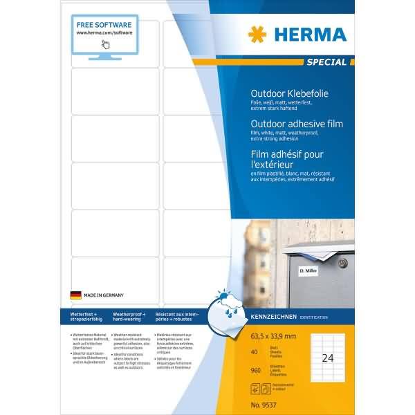 Herma 9537 Etiquette plastique 63.5 x 33.9 mm film, mat blanc 960 pc(s) fixation extra-forte imprimante laser, imprimant-1