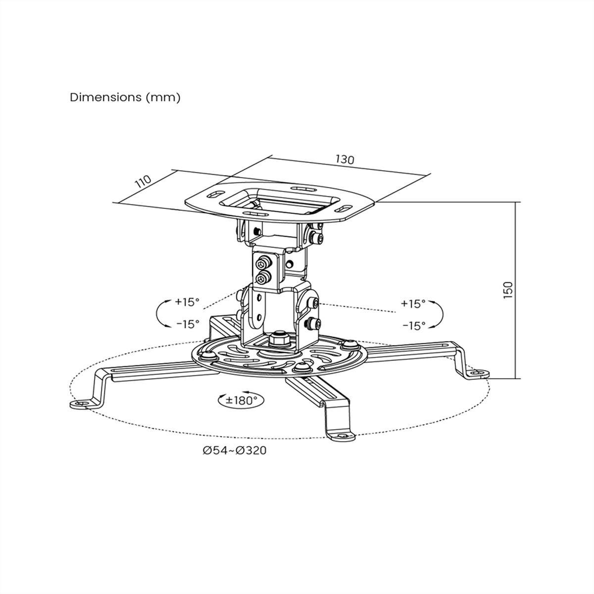 VALUE Support pour projecteur, fixation sous plafond, jusqu'à 13,5 kg, noir-1