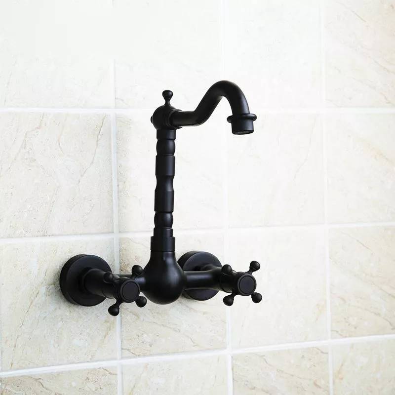 Robinet Mural de Lavabo Mélangeur Eau Chaude et Froide en Cuivre Noir Antique Noir YONIS-0