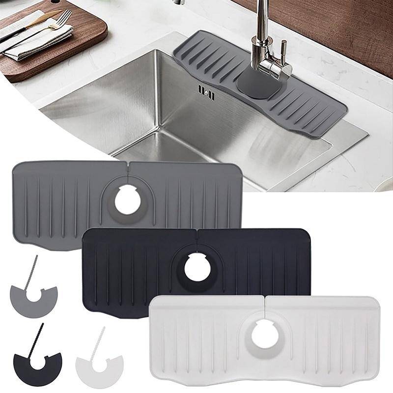 Tapis De Robinet En Silicone Anti Éclaboussures Avec Égouttage 37x14.7x2 cm YONIS-1