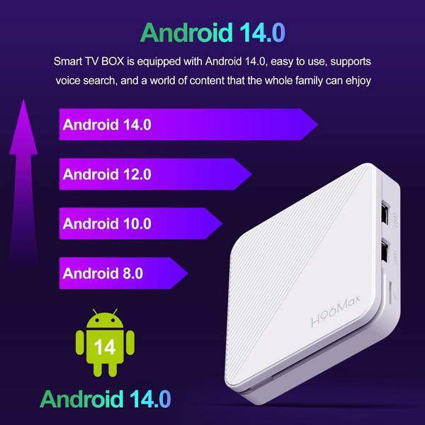 Boîtier TV Android 14 4K WiFi 6 Lecture Multimédia avec Télécommande YONIS