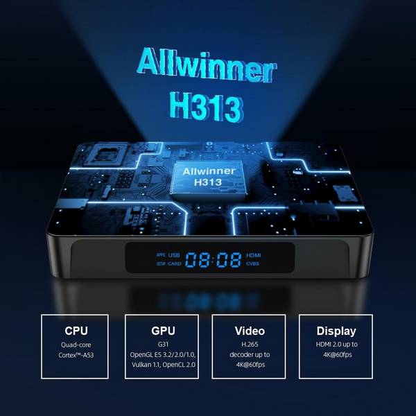 Boîtier TV Android 4K WiFi 2,4G/5G 1 Go RAM 8 Go ROM YONIS