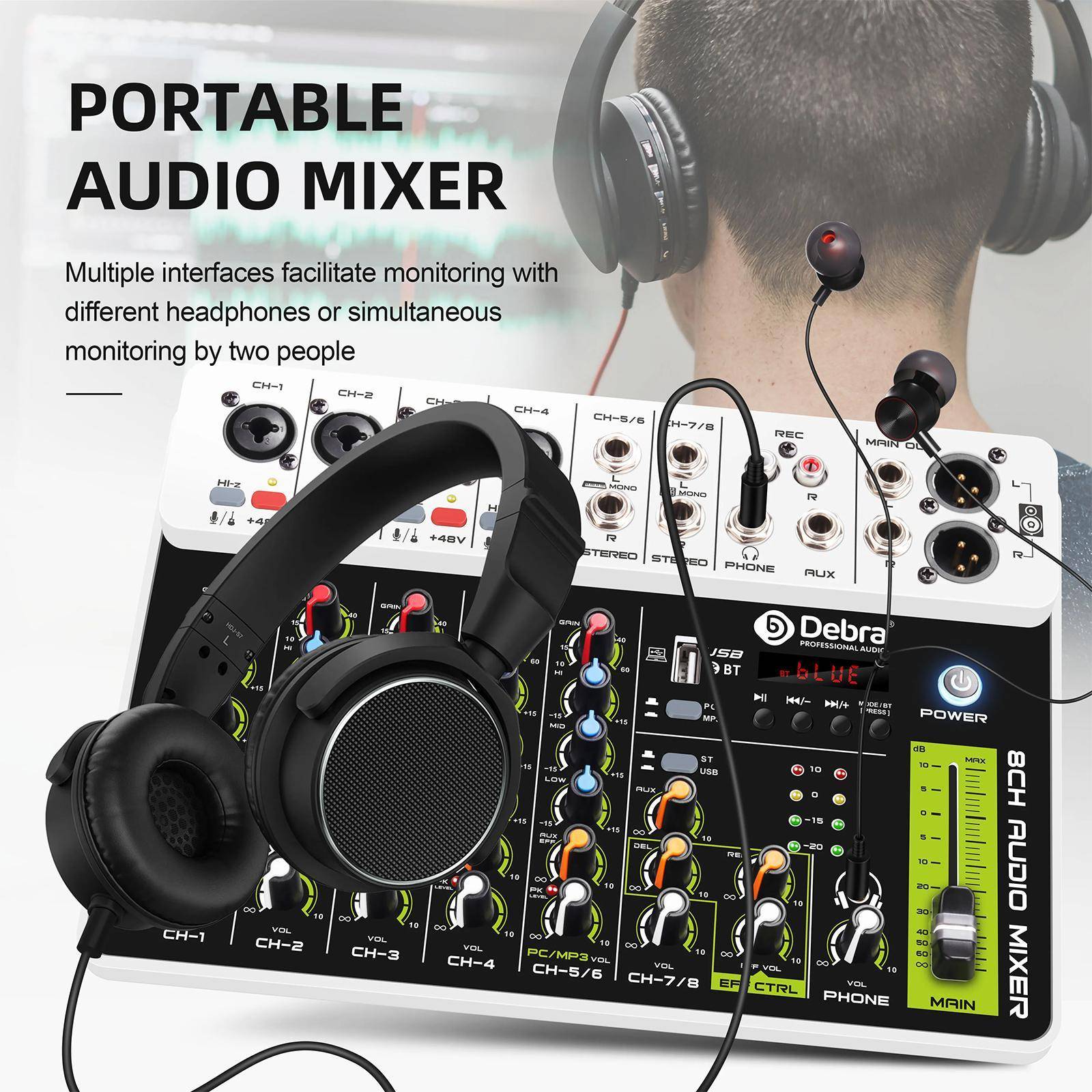 Table de Mixage Audio 8 Canaux Bluetooth 5.0 avec Réverbération Noir YONIS-1