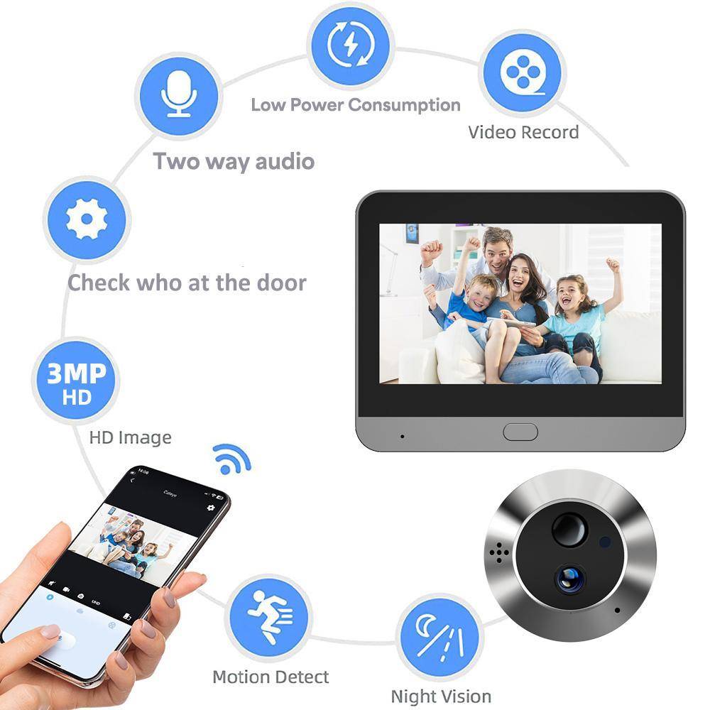 Sonnette Vidéo WiFi Écran 4,3 Pouces Détection PIR Batterie 5000mAh YONIS-1