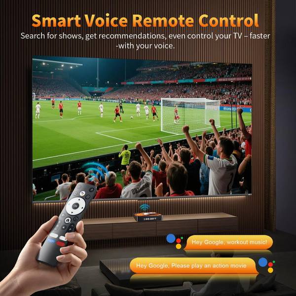 Boîtier TV Android 14 4K WiFi 6 Avec Télécommande Vocale 4 Go 32 Go RAM 2 Go ROM 16 Go YONIS