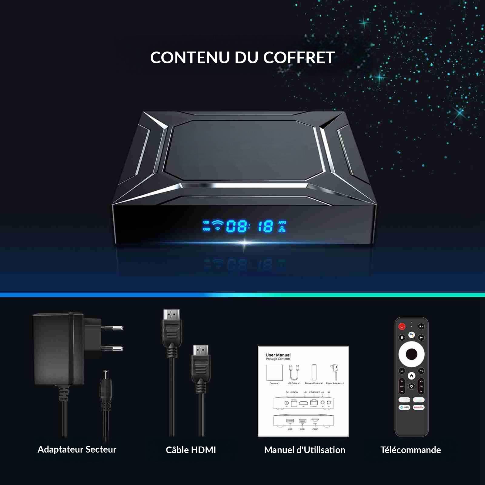 Boîtier TV Connecté Android 14 4K 4 Go de RAM et 32 Go de Stockage - Noir - Yonis-1