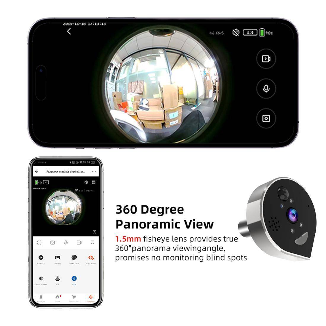 Judas Vidéo de Porte Écran 4,3 Pouces Vue 360° WiFi Détection PIR YONIS-1