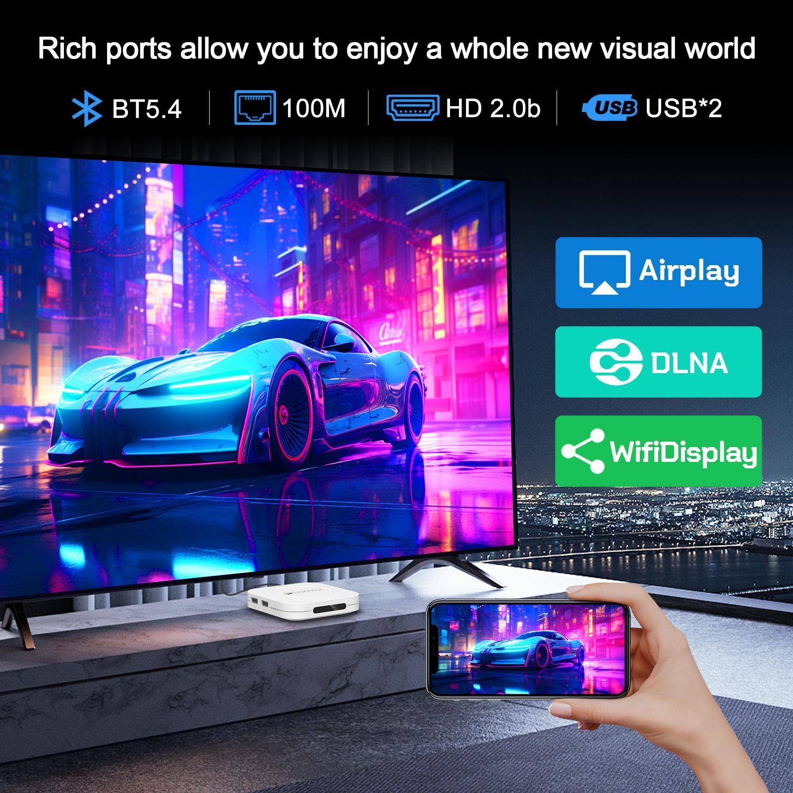 Boîtier TV Android 14.0 4 Go 32 Go Sortie 4K RK3528 YONIS-1