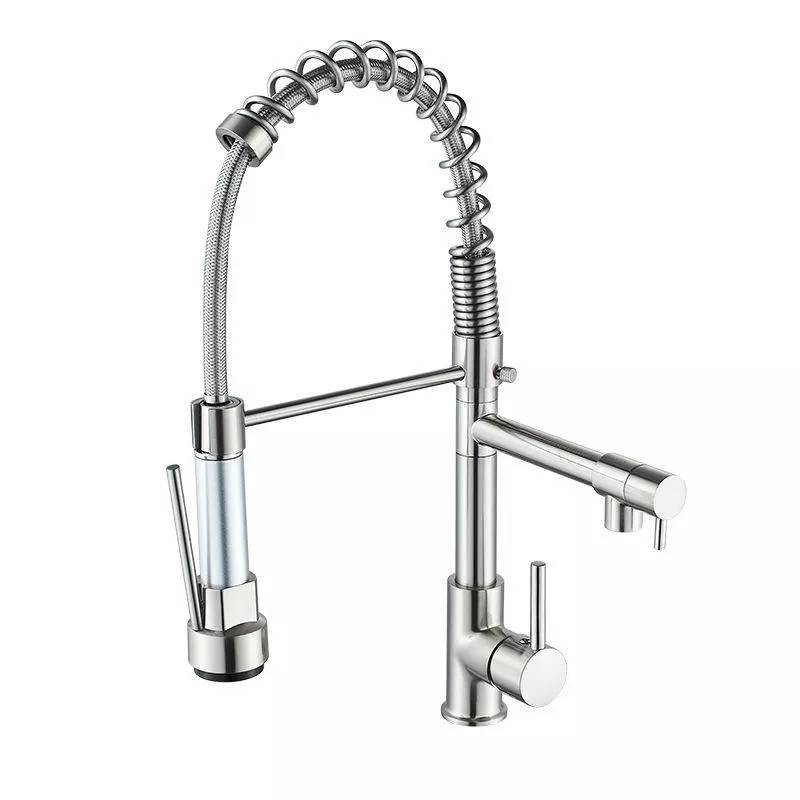 Robinet de Cuisine à Ressort Orientable en Laiton Brossé 2 Jets Eau Chaude et Froide YONIS-0