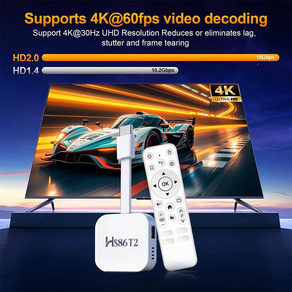 Clé TV Android 14 4K WiFi 6 2 Go + 16 Go avec Télécommande Vocale Blanc YONIS-0