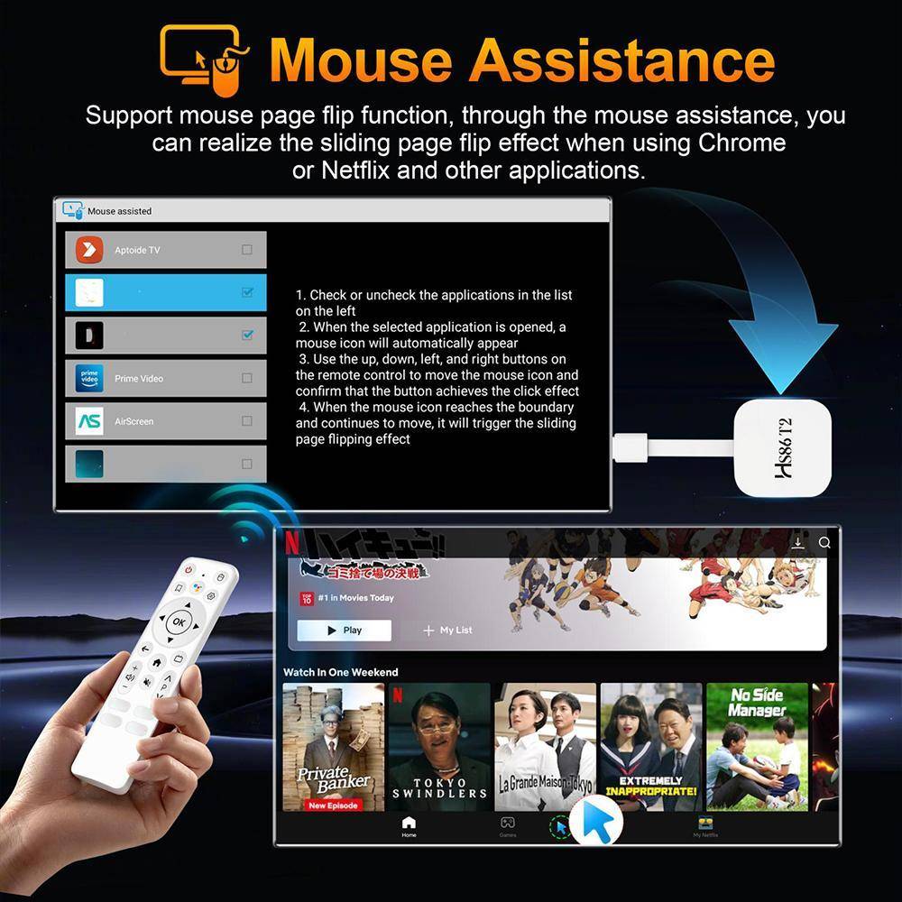 Clé TV Android 14 4K WiFi 6 2 Go + 16 Go avec Télécommande Vocale Blanc YONIS-1