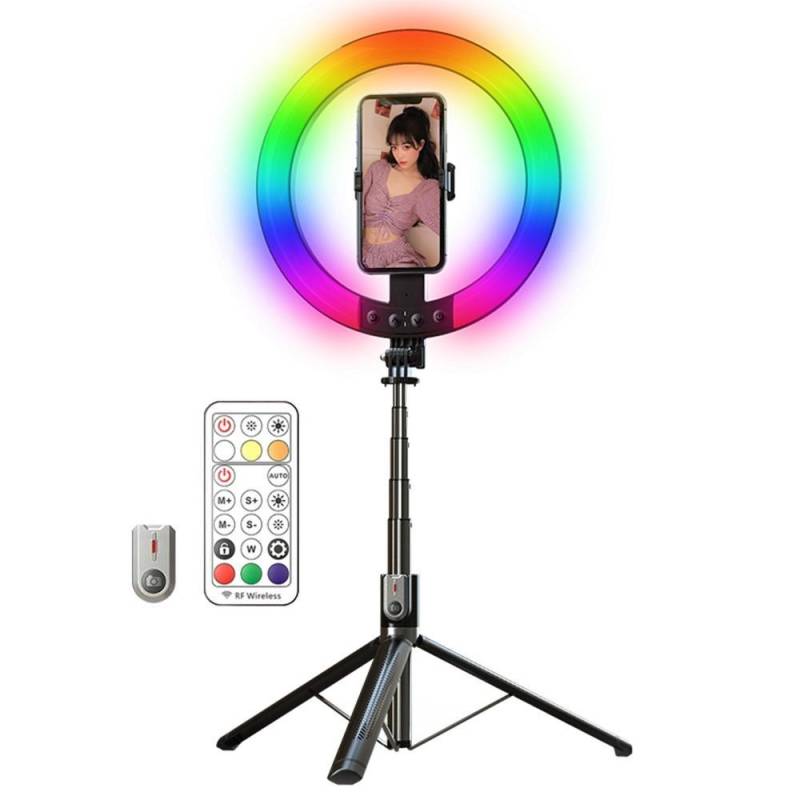 Perche À Selfie Avec Trépied Et Éclairage Annulaire RGB 360° Extensible 1,9 m YONIS-0