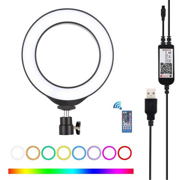 Anneau Lumineux LED 16 cm RGBW USB Dimmable pour Vidéo avec Télécommande Noir YONIS