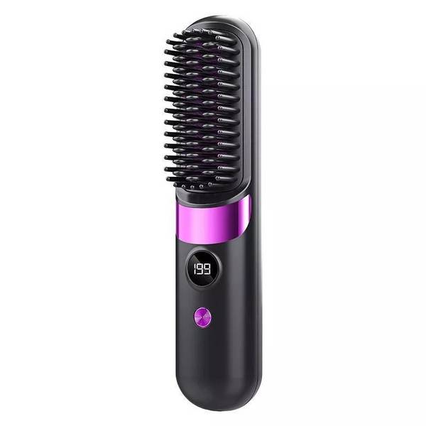 Brosse Lissante Sans Fil avec Ions Négatifs et Chauffe Céramique 4 Températures Violet YONIS