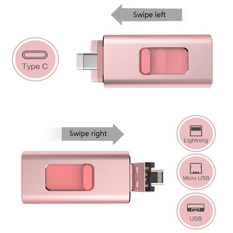 Clé USB 16 Go OTG à 4 Interfaces USB Micro USB Type-C Lightning - Argent - Yonis-1