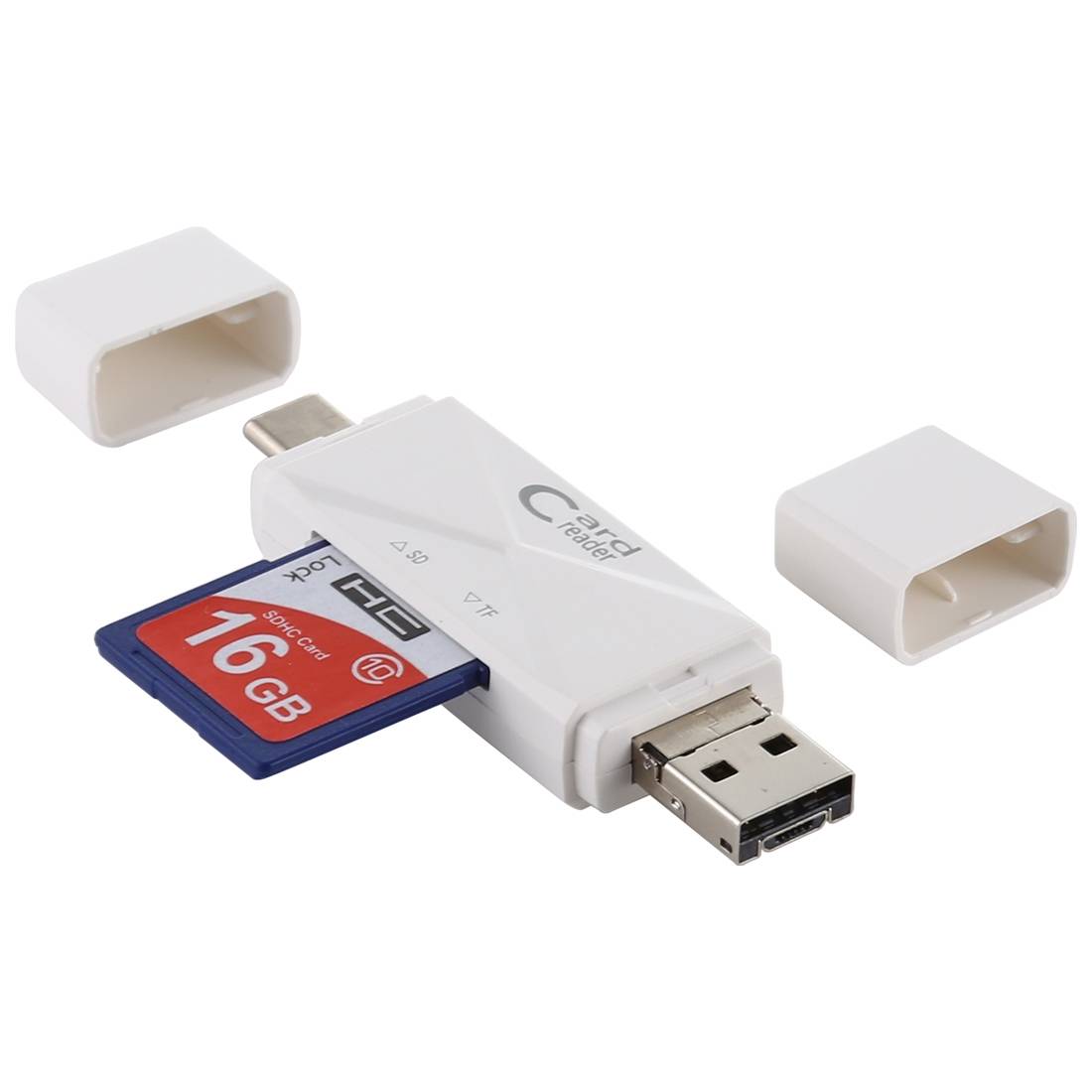 Lecteur De Cartes Mémoire USB 2.0 Multiport USB-C Micro USB SD TF Blanc YONIS-0