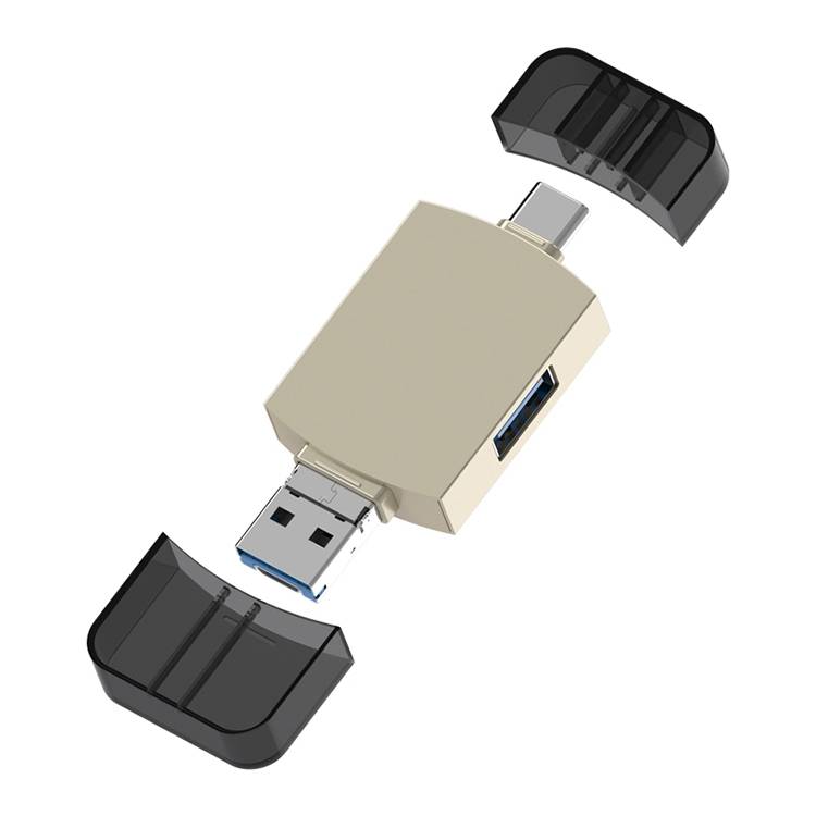 Adaptateur OTG 3 en 1 USB-C vers USB et Micro USB avec Lecteur de Cartes SD TF Or YONIS-0