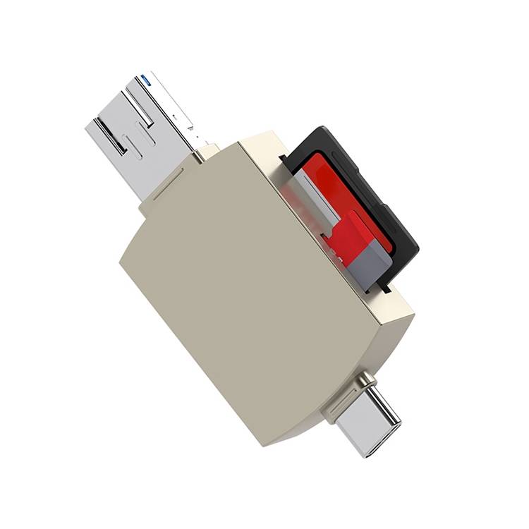 Adaptateur OTG 3 en 1 USB-C vers USB et Micro USB avec Lecteur de Cartes SD TF Or YONIS-1