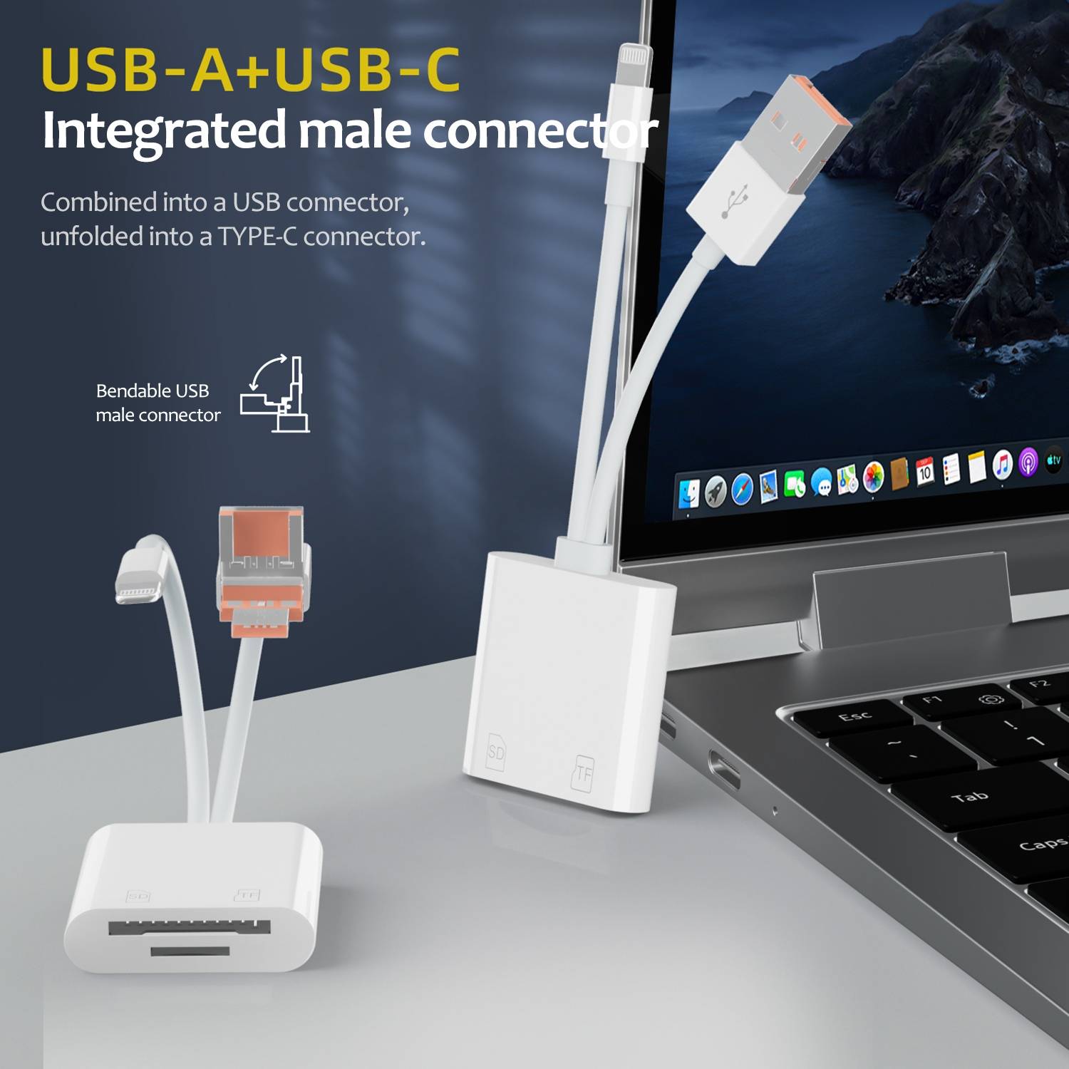 Lecteur de Cartes 3 en 1 USB-C 8 Pin USB-A pour SD TF Lecture Simultanée YONIS-2
