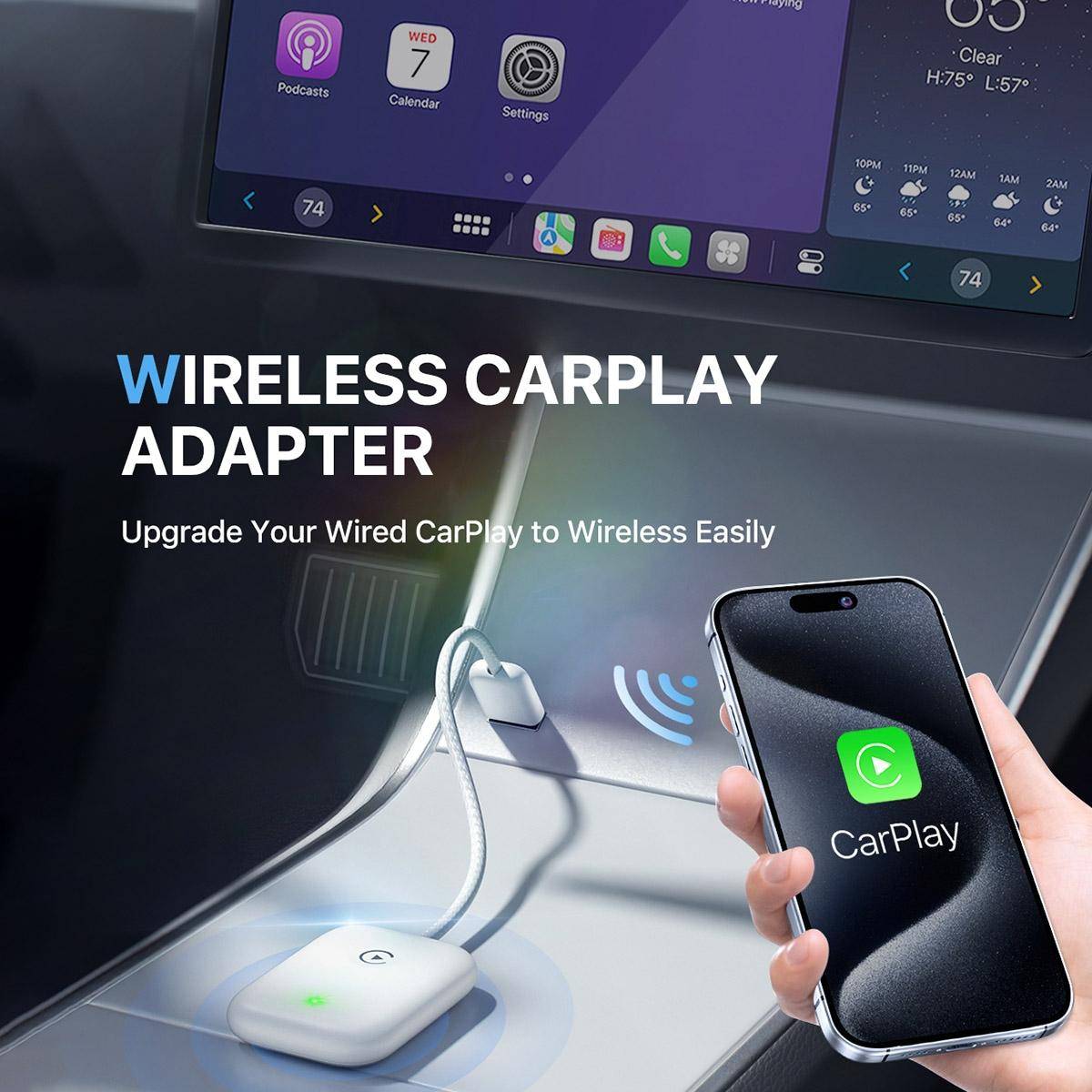 Adaptateur USB CarPlay Filaire Sans Fil Connexion Automatique Prêt à l'Emploi Blanc YONIS-1