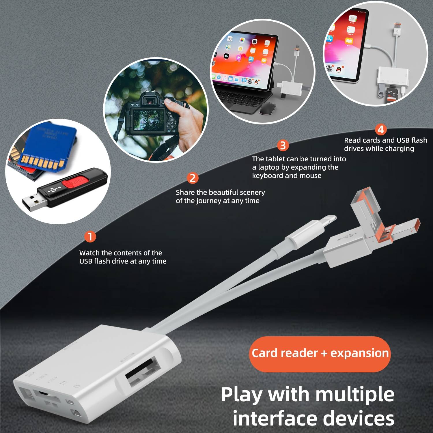 Adaptateur Multifonction 7 En 1 USB-C 8 Pin USB-A TF SD Pour Transfert Photo YONIS-4