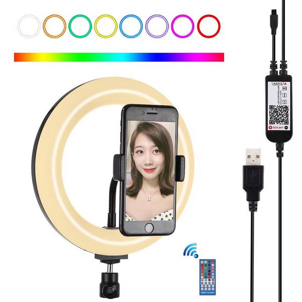 Anneau Lumineux LED 20 cm RGB USB Réglable pour Vidéo avec Pince Téléphone Noir YONIS