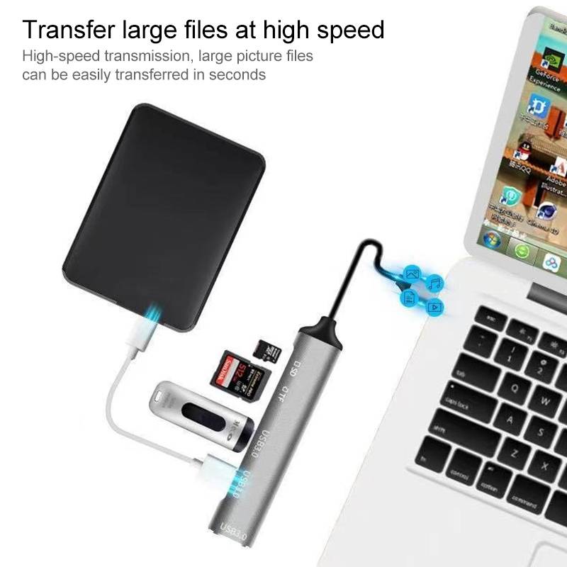Adaptateur USB-C 5 en 1 avec 3 Ports USB 3.0 et Lecteur de Cartes SD et TF YONIS-3