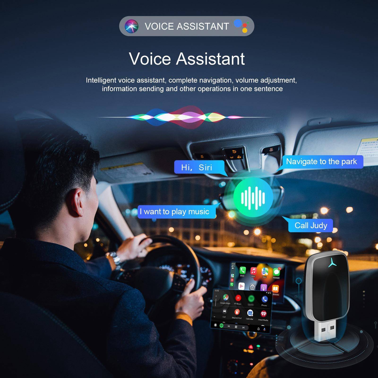 Adaptateur CarPlay Android Auto Filaire vers Sans Fil pour Voiture USB Type-C Argent YONIS-1