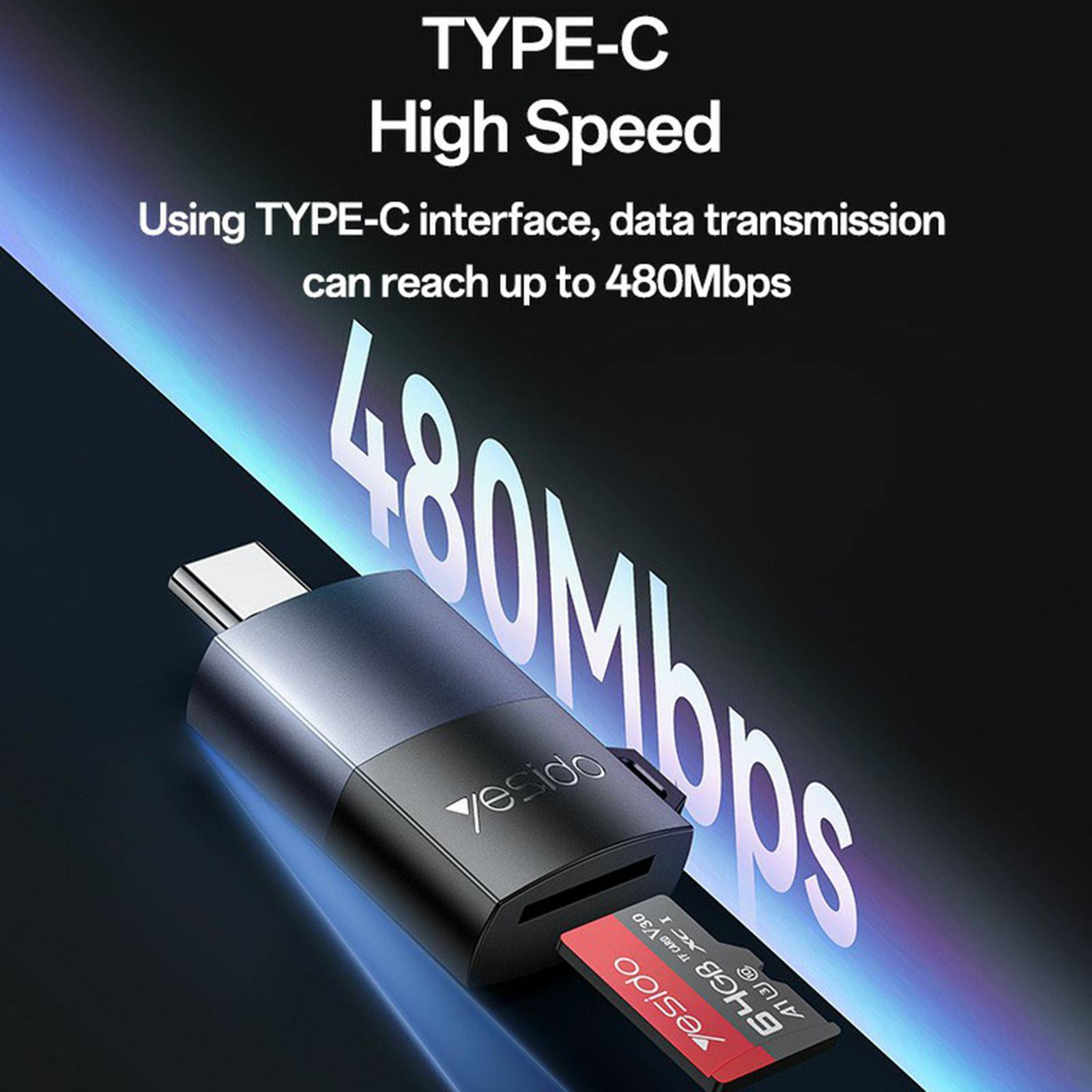 Lecteur De Carte TF Type-C 1TB Résistant 8KG 5000 Cycles 480Mbps YONIS-1