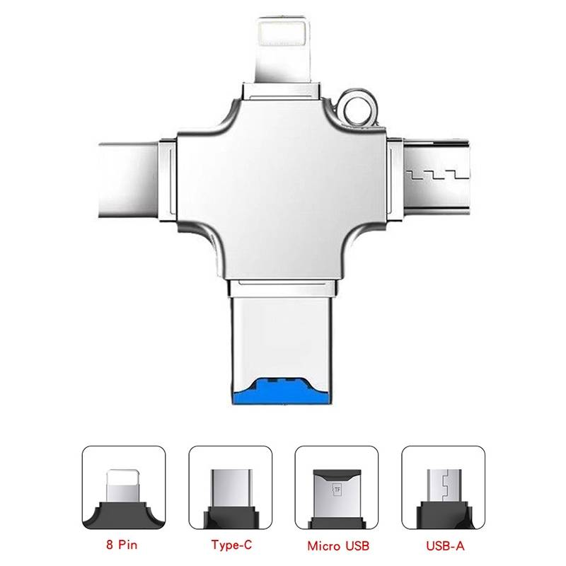 Lecteur de Cartes TF 4 en 1 USB-C Micro USB 8 Pin Compatible OTG YONIS-2