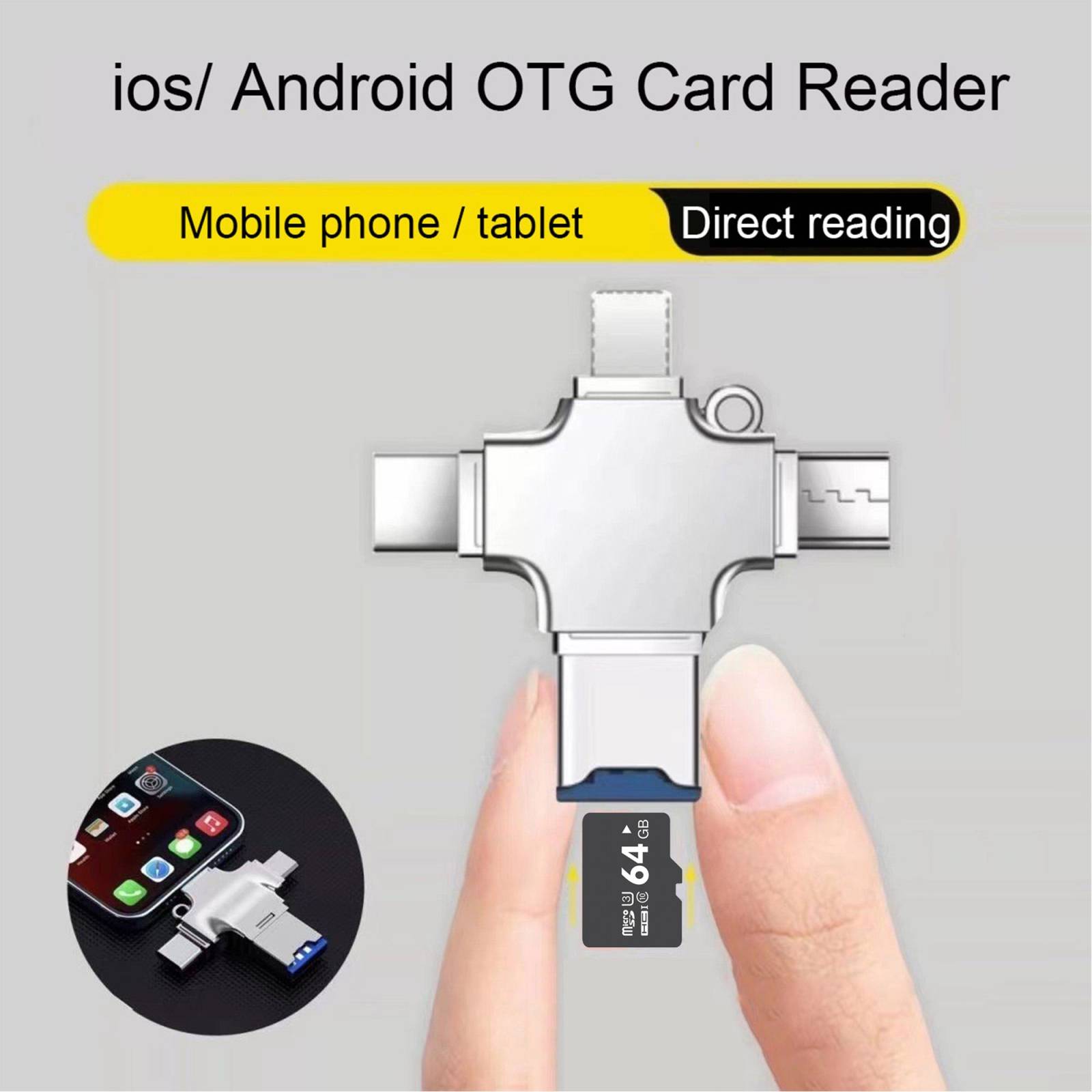 Lecteur de Cartes TF 4 en 1 USB-C Micro USB 8 Pin Compatible OTG YONIS-3