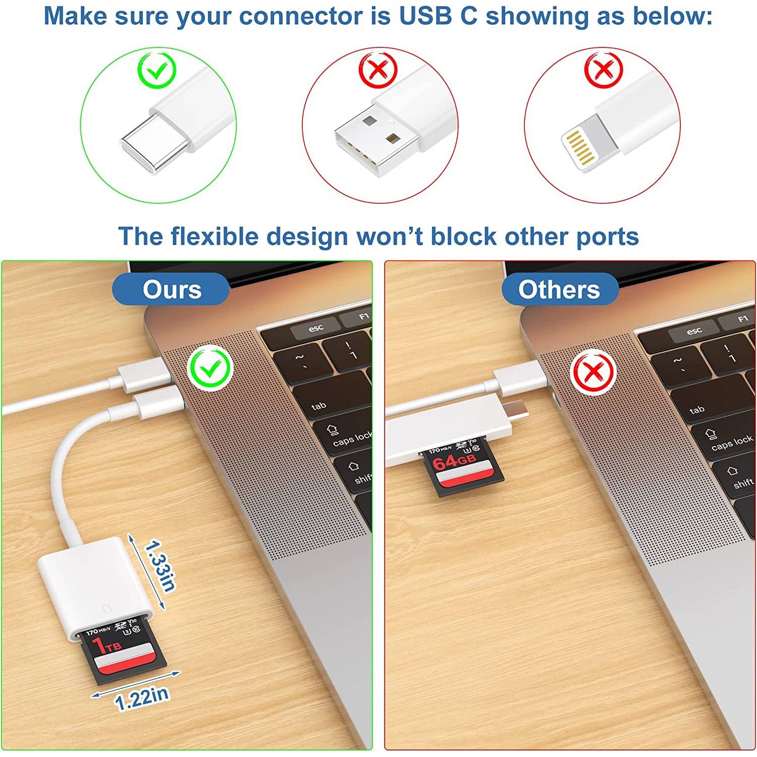 2 Adaptateurs USB-C Pour Carte SD Lecture Écriture Sans Alimentation Externe YONIS-2