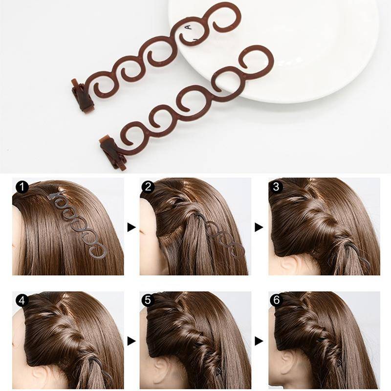 Pince à Cheveux Pour Tresses Fleur en Plastique 13,5 x 2,5 cm Marron Café YONIS-1