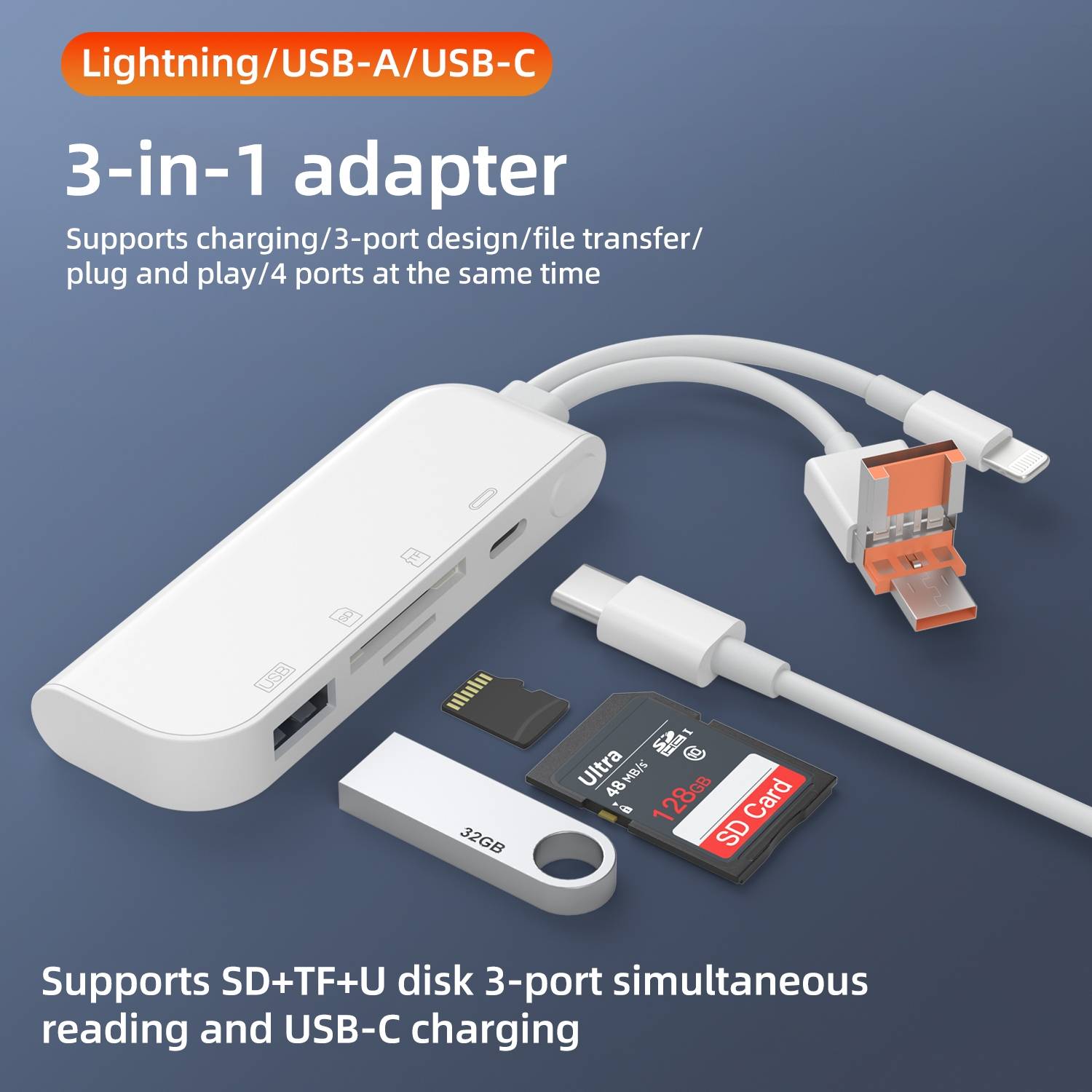 Adaptateur Multifonction USB-C USB-A Avec Lecteur De Cartes SD TF CF Pour Photos YONIS-1