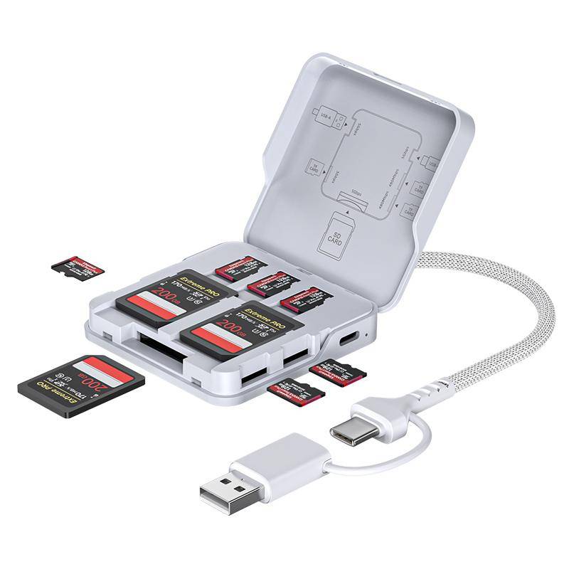 Lecteur de Cartes et Boîte de Rangement USB 3.0 Type-C pour 5 Cartes SD TF Blanc YONIS-1