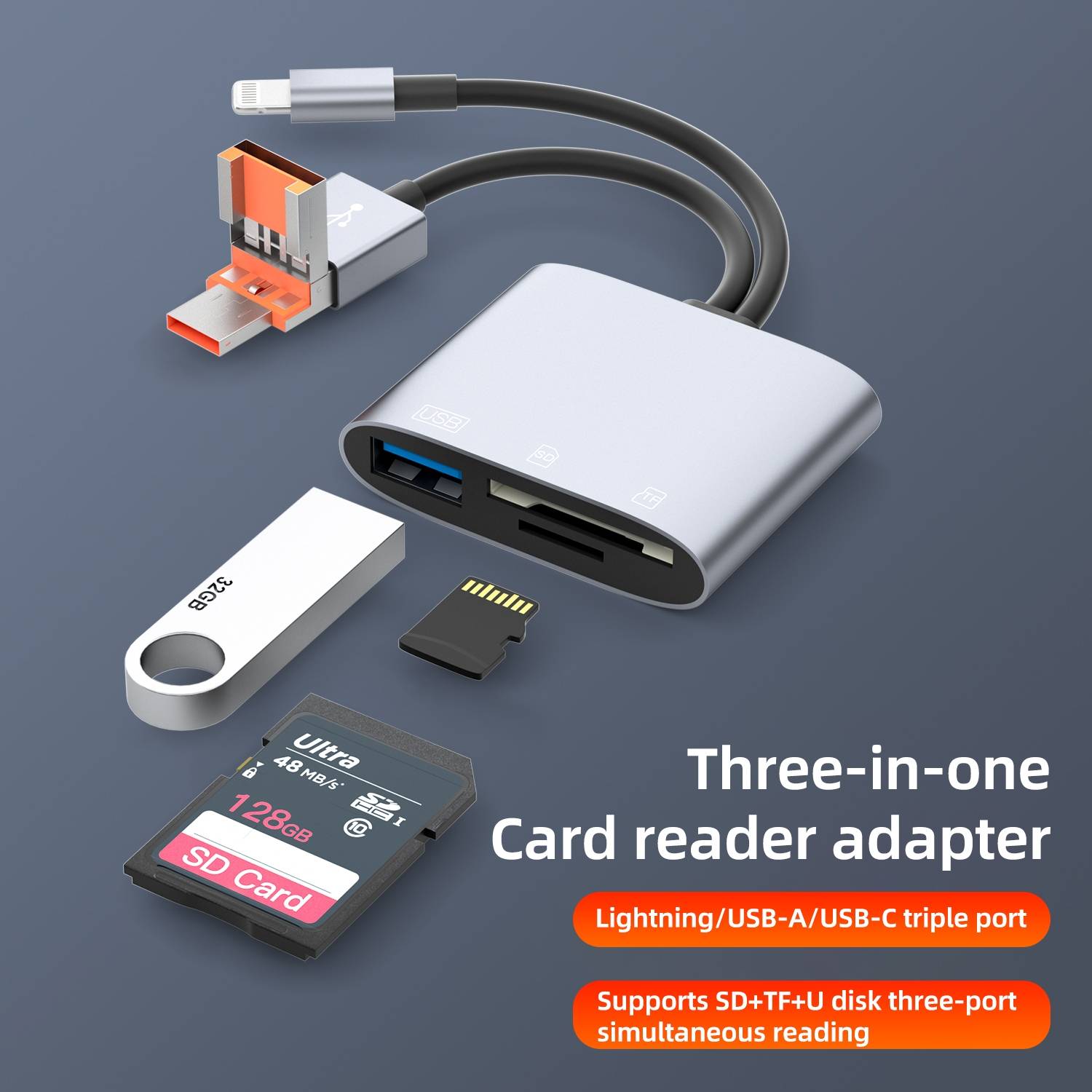 Lecteur De Cartes 3 En 1 USB-C USB-A 8 Broches SD TF Moins De 1 To YONIS-1