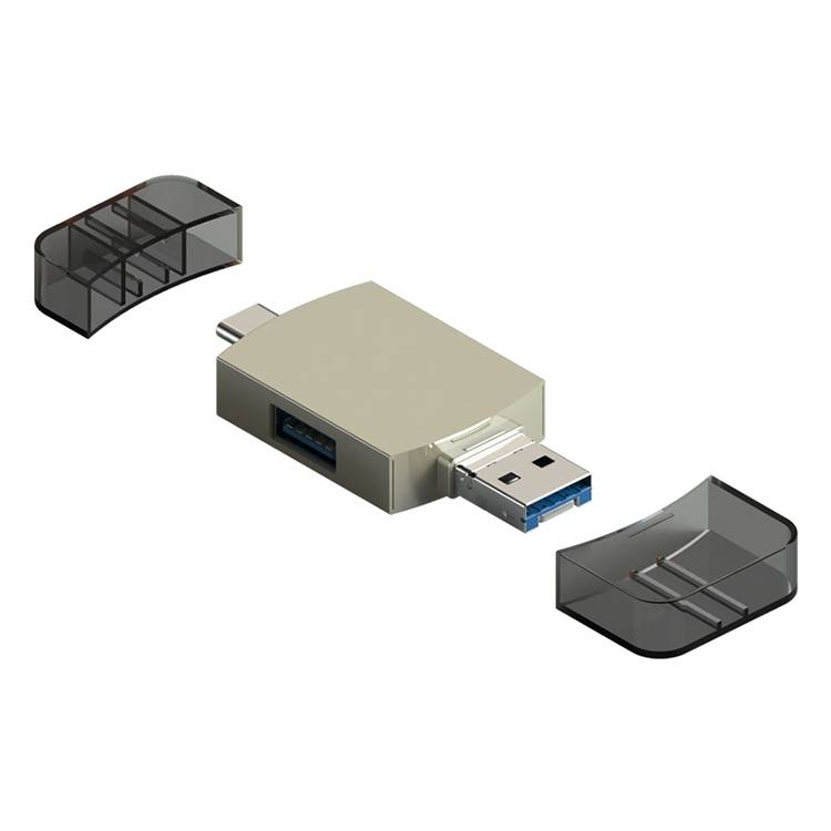Adaptateur OTG USB-C Vers USB Et 8 Pin 3 En 1 Lecteur De Cartes SD TF Or YONIS-0