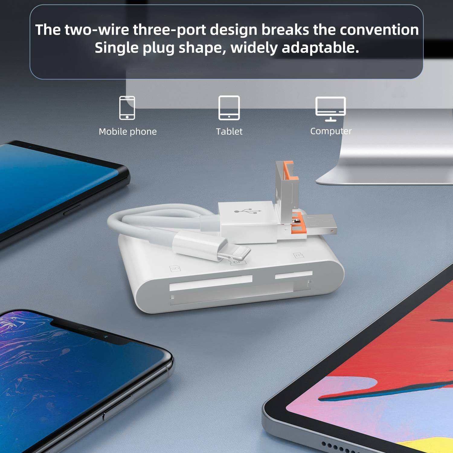 Adaptateur Lecteur de Cartes Mémoire USB-C 8 Pin USB-A CF TF SD YONIS-3