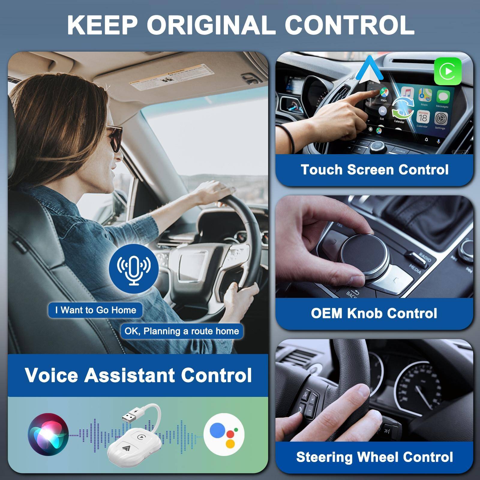 Adaptateur CarPlay Android Auto Filaire Sans Fil USB USB-C Sans Application Blanc YONIS-1