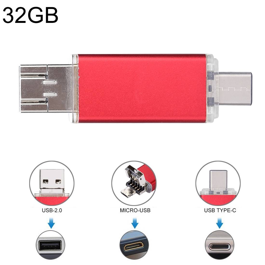 Clé USB 32 Go 3 En 1 USB-C OTG Double Port USB 2.0 - Rouge - Yonis-0