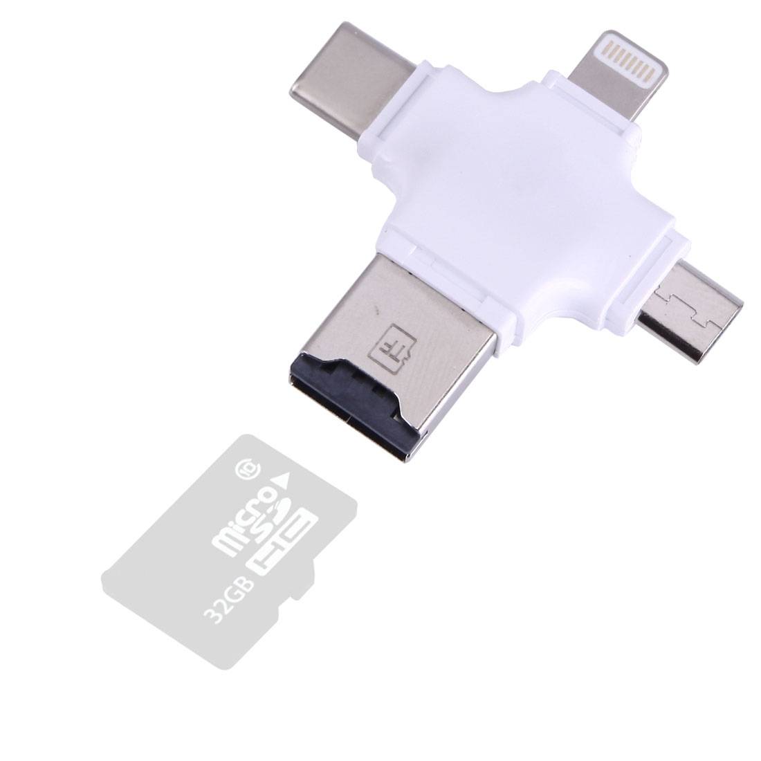 Lecteur De Carte TF 4 En 1 USB-C Micro USB USB 2.0 8 Pin OTG Blanc YONIS-0