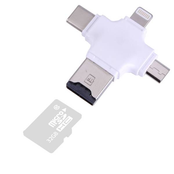 Lecteur De Carte TF 4 En 1 USB-C Micro USB USB 2.0 8 Pin OTG Blanc YONIS