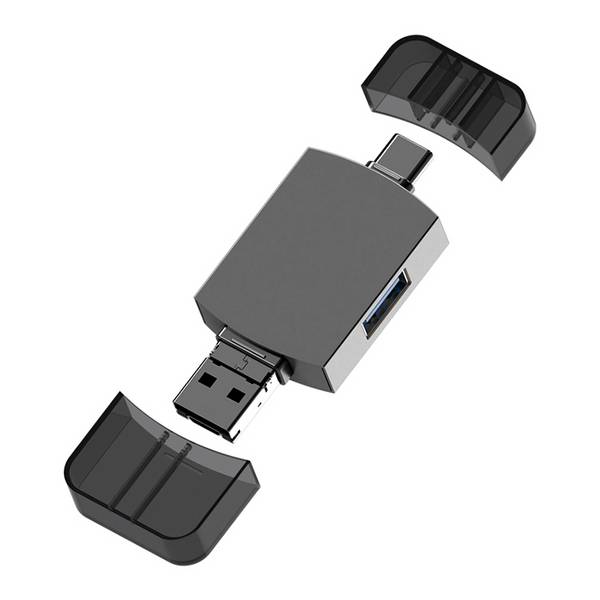 Adaptateur OTG 3 en 1 USB-C vers USB et Micro USB avec Lecteur de Cartes SD TF Gris Métal YONIS