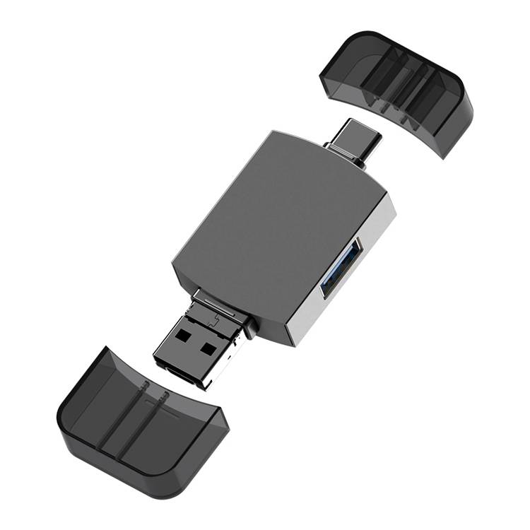 Adaptateur OTG 3 en 1 USB-C vers USB et Micro USB avec Lecteur de Cartes SD TF Gris Métal YONIS-0