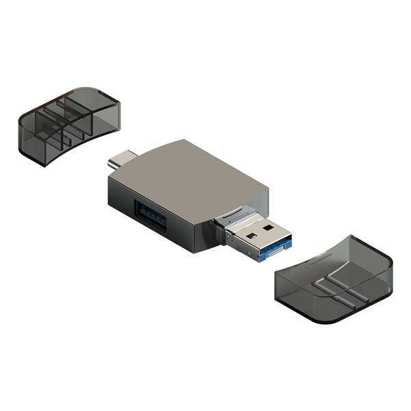 Adaptateur OTG USB-C Vers USB Et 8 Pin 3 En 1 Lecteur De Cartes SD TF Gris Métal YONIS