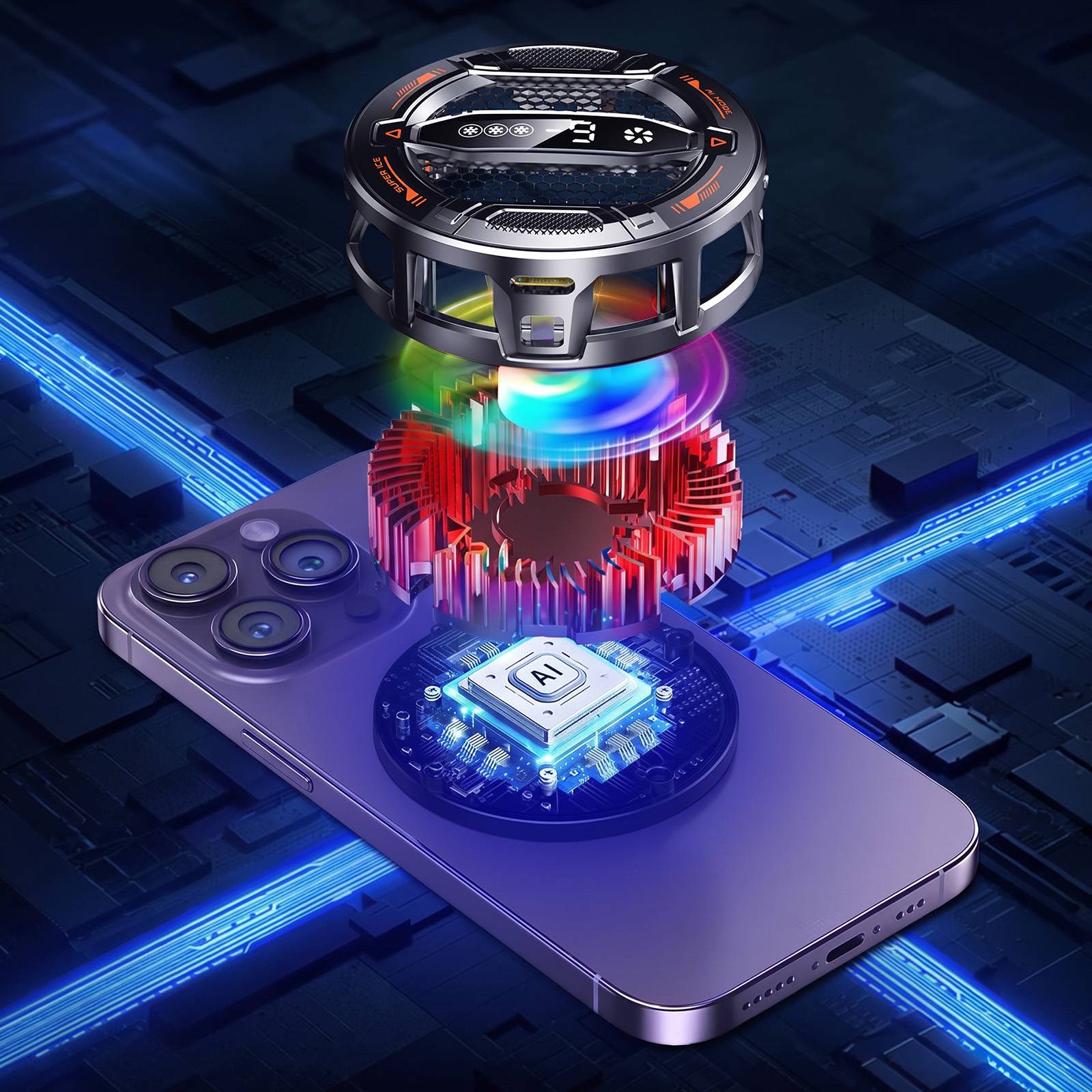 Refroidisseur Magnétique pour Smartphone 3 Vitesses avec Écran Digital-3
