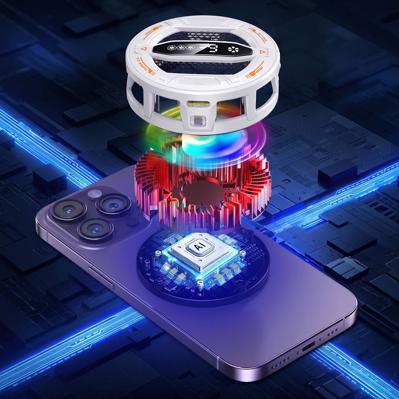 Refroidisseur Magnétique pour Smartphone 3 Vitesses avec Écran Digital-3
